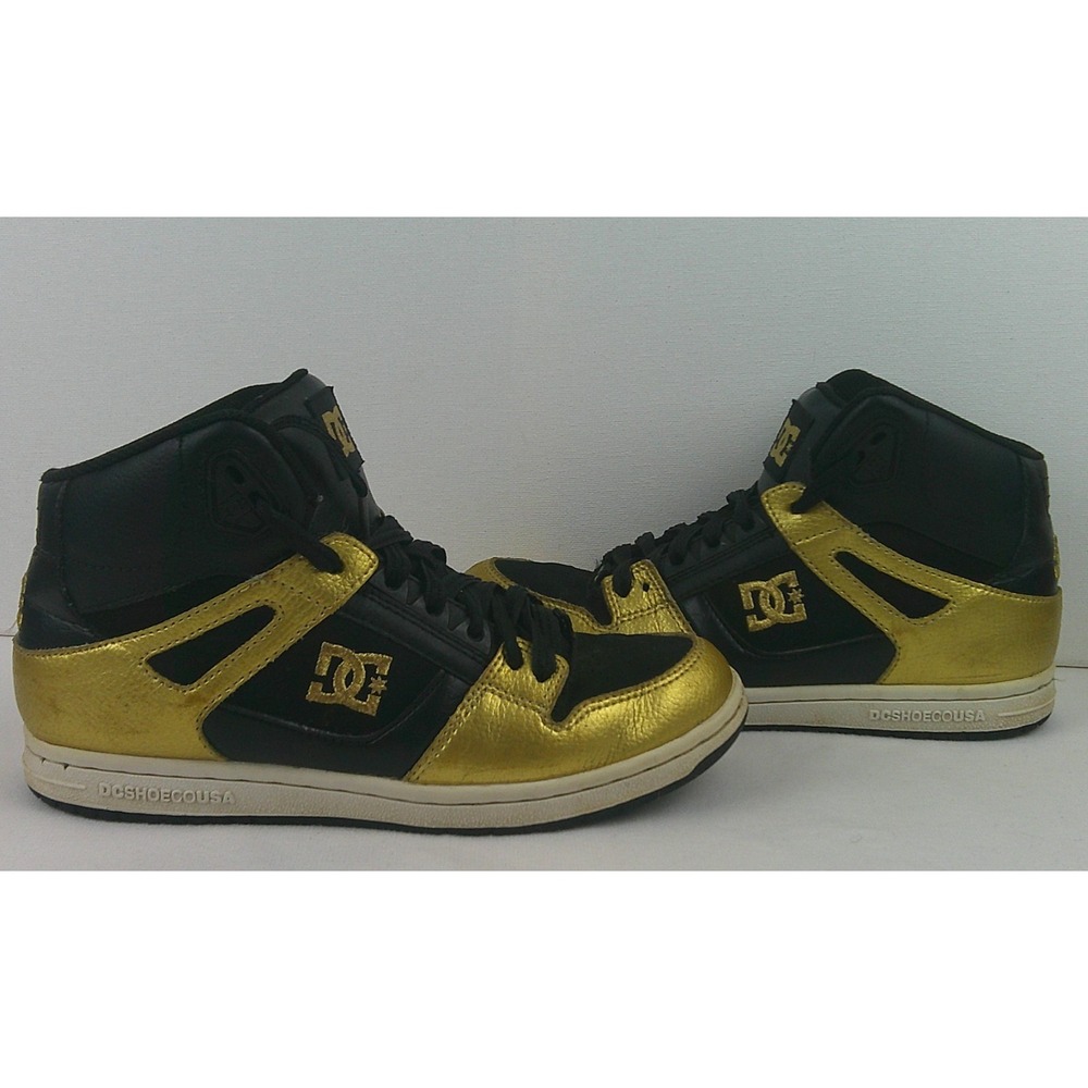 GUC DC Shoes Rebound High SE Black Metallic Gold Skate Sneakers Womens 7.5